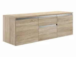 Outlet Mueble de baño suspendido con lavabos y espejos, natural claro, L150 cm, JIMENA Conjunto De Baño