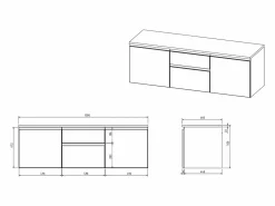 Outlet Mueble de baño suspendido con lavabos y espejos, natural claro, L150 cm, JIMENA Conjunto De Baño