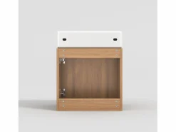 Discount ModernLuxe Mueble de baño suspendido estriado con lavabo cuadrado - 46 cm - Natural (grifo no incluido) Color natural claro