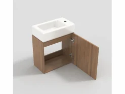 Discount ModernLuxe Mueble de baño suspendido estriado con lavabo cuadrado - 46 cm - Natural (grifo no incluido) Color natural claro
