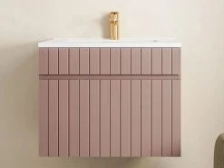 Sale Mueble de baño suspendido en rosa con lavabo encastrado, 60 cm, SATARA Mueble De Baño Simple