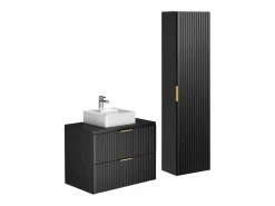 Outlet Mueble de baño Zevara de 80 cm con ranuras negras, lavabo sobre encimera y mueble alto Conjunto De Baño
