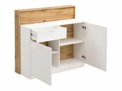 Vente-unique Mueble de bar con 2 puertas y 1 cajón de MDF - Blanco y Natural - LAMONIA