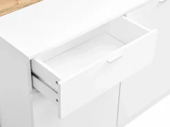 Vente-unique Mueble de bar con 2 puertas y 1 cajón de MDF - Blanco y Natural - LAMONIA