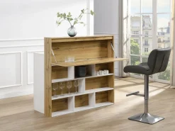 Vente-unique Mueble de bar con 2 puertas y 1 cajón de MDF - Blanco y Natural - LAMONIA
