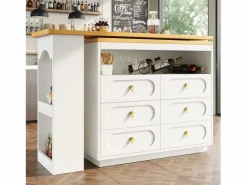 ModernLuxe Mueble de bar de cocina extensible - y rotación 360° - 203x39x90 cm - 6 cajones - con estantes laterales -