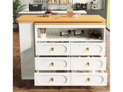 ModernLuxe Mueble de bar de cocina extensible - y rotación 360° - 203x39x90 cm - 6 cajones - con estantes laterales -