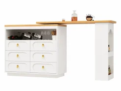 ModernLuxe Mueble de bar de cocina extensible - y rotación 360° - 203x39x90 cm - 6 cajones - con estantes laterales -