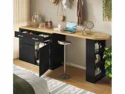 Mueble de bar de cocina extensible - con rotación 360° - 215x39x103cm - 2 puertas, 2 cajones - con estantes laterales - Mueble Bar