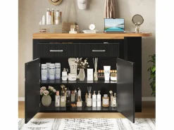Mueble de bar de cocina extensible - con rotación 360° - 215x39x103cm - 2 puertas, 2 cajones - con estantes laterales - Mueble Bar