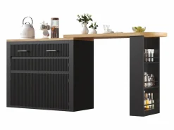 Mueble de bar de cocina extensible - con rotación 360° - 215x39x103cm - 2 puertas, 2 cajones - con estantes laterales - Mueble Bar