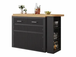 Mueble de bar de cocina extensible - con rotación 360° - 215x39x103cm - 2 puertas, 2 cajones - con estantes laterales - Mueble Bar