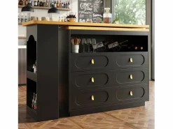 Sale ModernLuxe Mueble de bar de cocina extensible - y rotación 360° - 203x39x90 cm - 6 cajones - con estantes laterales - Negro