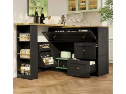 DripeX Mueble de bar extensible giratorio - con 2 puertas, 2 cajones y 3 nichos - MDF - 138/204×39×105cm -