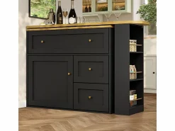 DripeX Mueble de bar extensible giratorio - con 2 puertas, 2 cajones y 3 nichos - MDF - 138/204×39×105cm -