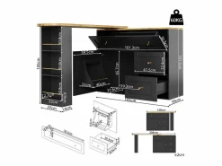 DripeX Mueble de bar extensible giratorio - con 2 puertas, 2 cajones y 3 nichos - MDF - 138/204×39×105cm -