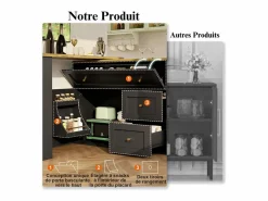 DripeX Mueble de bar extensible giratorio - con 2 puertas, 2 cajones y 3 nichos - MDF - 138/204×39×105cm -