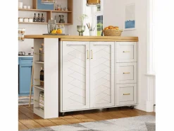Mueble de bar extensible - pivotante - 228x39x104cm - con 2 puertas y 3 cajones - con estantes laterales - Mueble Bar