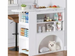 ModernLuxe Mueble de bar extensible 120 (+80)×40×100 cm - con espacio de descanso para mascotas - estantes abiertos -