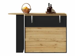 ModernLuxe Mueble de bar giratorio 360° y plegable - con 2 cajones y 1 puerta - estantes abiertos - + natural