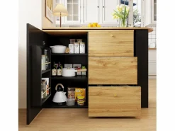 Sale ModernLuxe Mueble de bar giratorio 360° y plegable - con 3 cajones y 1 puerta - estantes abiertos - + natural Negro