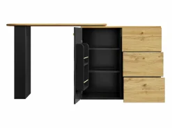 Sale ModernLuxe Mueble de bar giratorio 360° y plegable - con 3 cajones y 1 puerta - estantes abiertos - + natural Negro