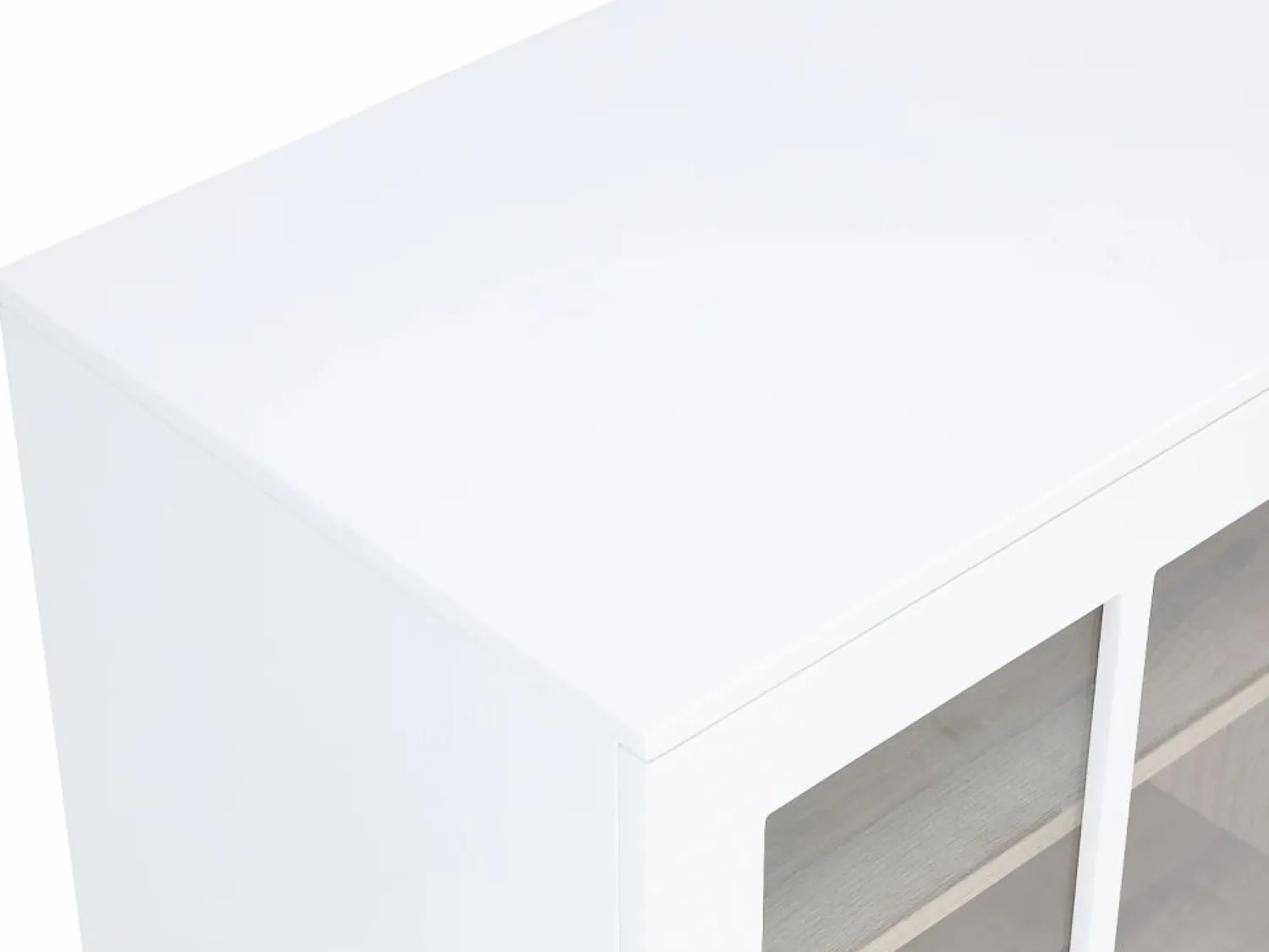 Sale Mueble de bar giratorio con almacenamiento de MDF, vidrio templado - Blanco y natural - ARAMETA Muebles De Bar|Mueble Bar