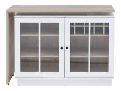 Sale Mueble de bar giratorio con almacenamiento de MDF, vidrio templado - Blanco y natural - ARAMETA Muebles De Bar|Mueble Bar