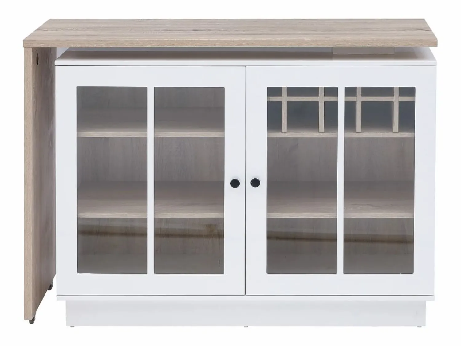 Sale Mueble de bar giratorio con almacenamiento de MDF, vidrio templado - Blanco y natural - ARAMETA Muebles De Bar|Mueble Bar