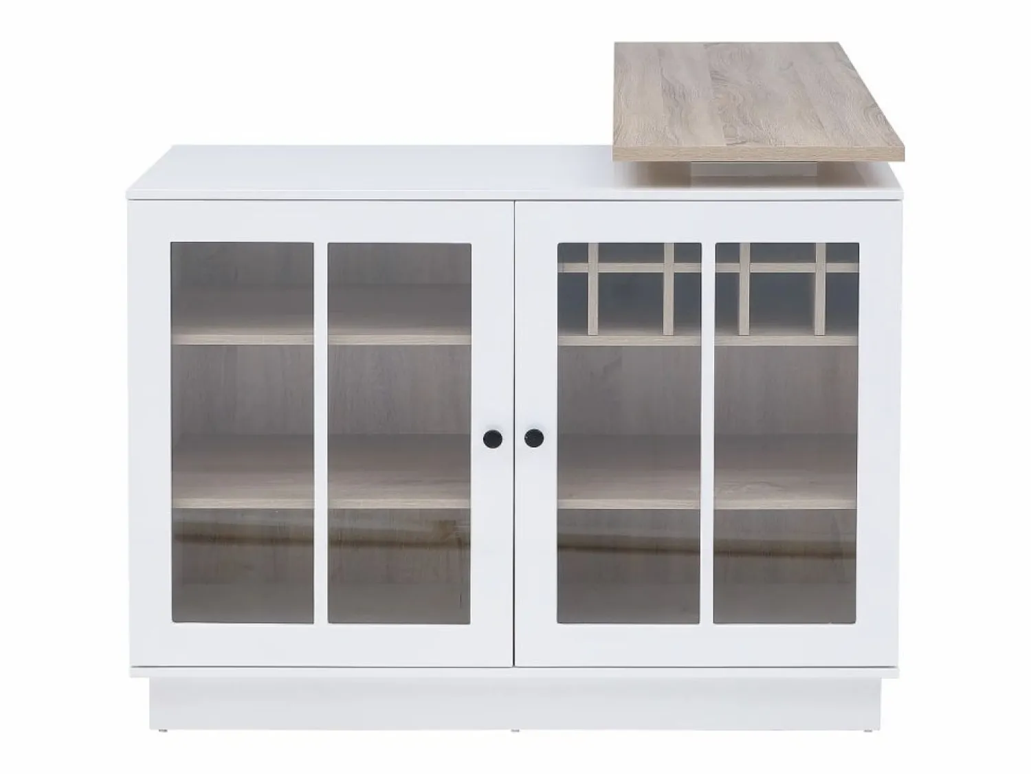 Sale Mueble de bar giratorio con almacenamiento de MDF, vidrio templado - Blanco y natural - ARAMETA Muebles De Bar|Mueble Bar