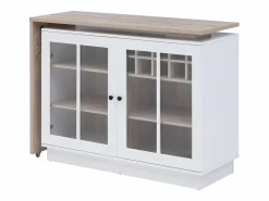 Sale Mueble de bar giratorio con almacenamiento de MDF, vidrio templado - Blanco y natural - ARAMETA Muebles De Bar|Mueble Bar