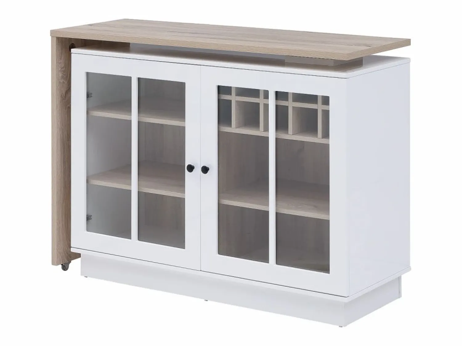 Sale Mueble de bar giratorio con almacenamiento de MDF, vidrio templado - Blanco y natural - ARAMETA Muebles De Bar|Mueble Bar