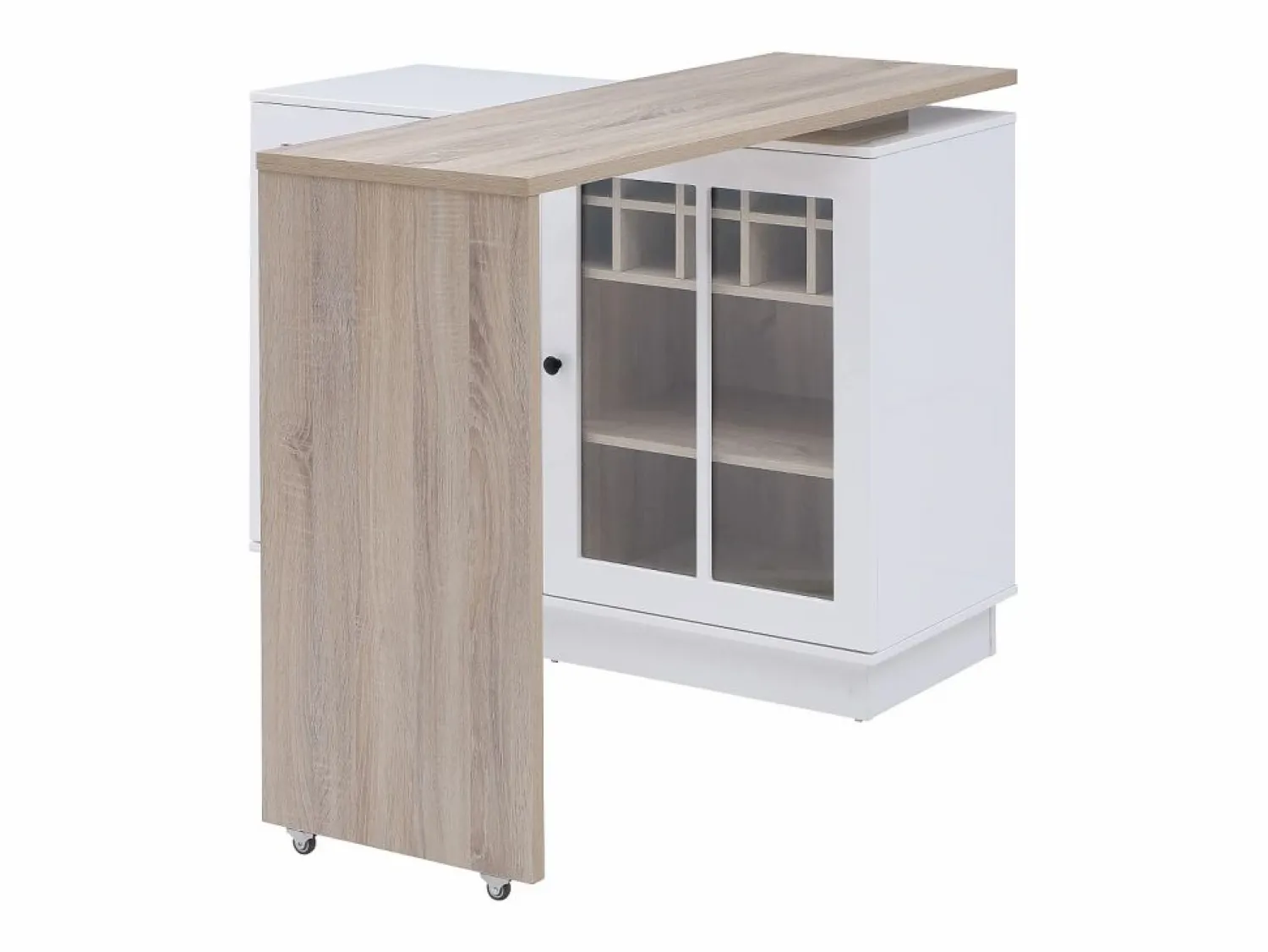 Sale Mueble de bar giratorio con almacenamiento de MDF, vidrio templado - Blanco y natural - ARAMETA Muebles De Bar|Mueble Bar