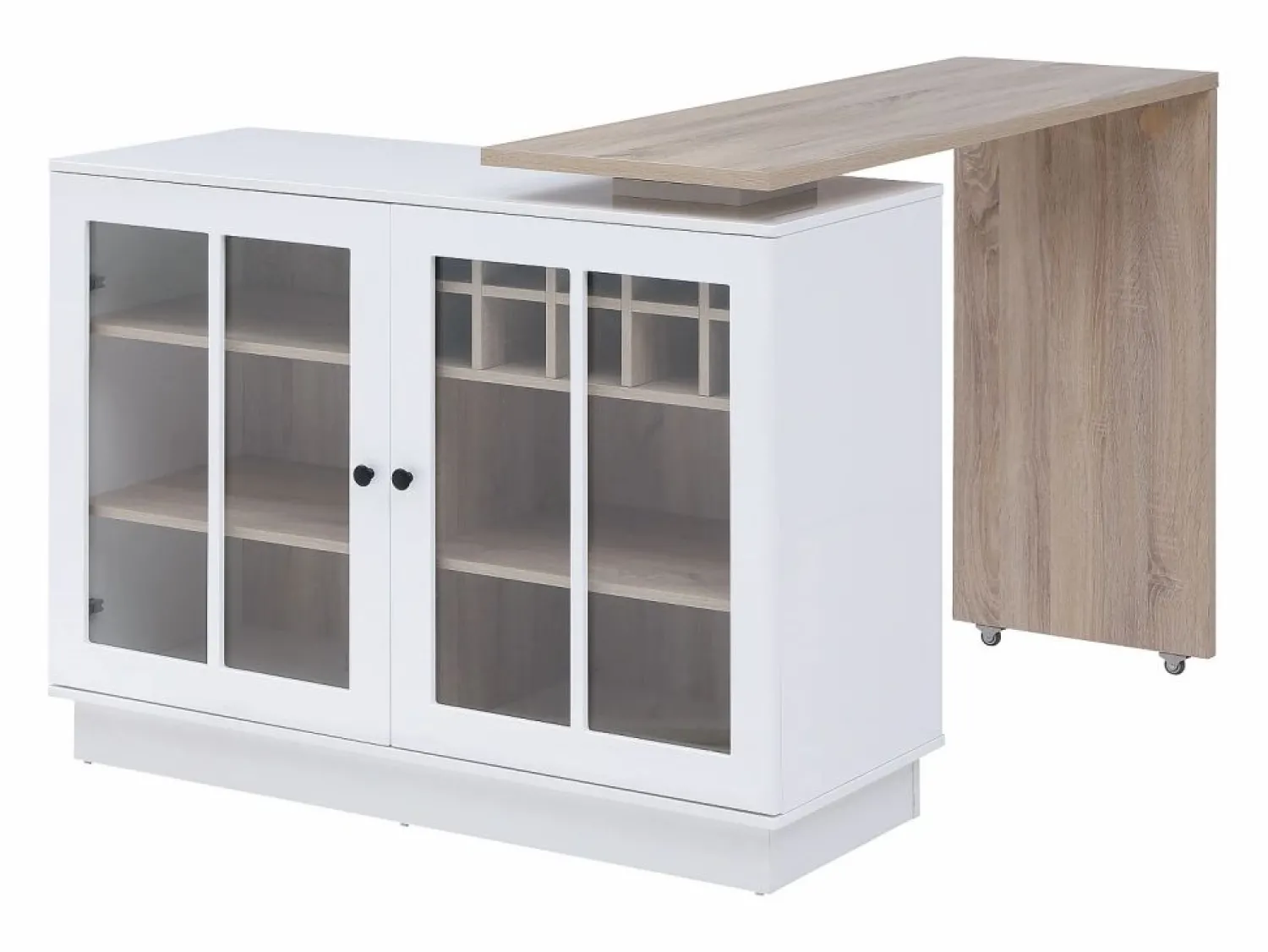 Sale Mueble de bar giratorio con almacenamiento de MDF, vidrio templado - Blanco y natural - ARAMETA Muebles De Bar|Mueble Bar