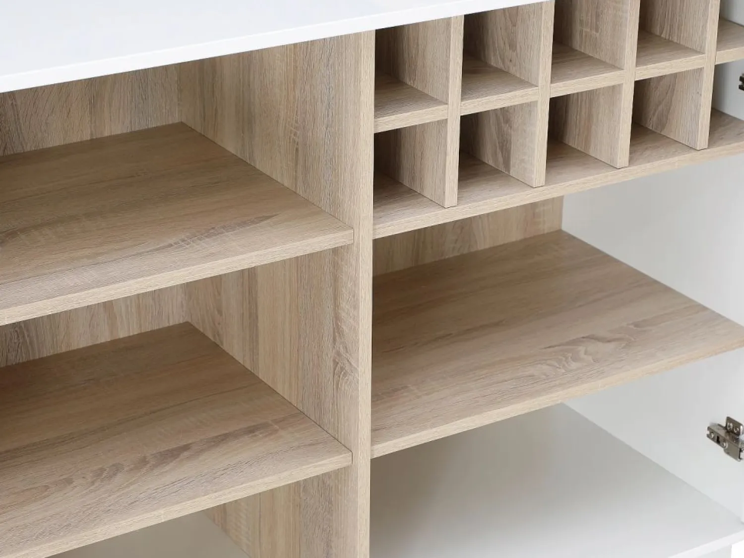 Sale Mueble de bar giratorio con almacenamiento de MDF, vidrio templado - Blanco y natural - ARAMETA Muebles De Bar|Mueble Bar