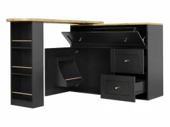 Outlet ModernLuxe Mueble de bar giratorio moderno 360° - 204×39×105 cm - 2 cajones y 2 puertas - con estantes laterales - mesa extensible - Negro