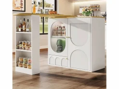 Clearance Mueble de bar giratorio y abatible 360° - 204×39×105 cm - 3 puertas - estantes abiertos - Mueble Bar