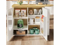 Clearance Mueble de bar giratorio y abatible 360° - 204×39×105 cm - 3 puertas - estantes abiertos - Mueble Bar