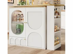 Clearance Mueble de bar giratorio y abatible 360° - 204×39×105 cm - 3 puertas - estantes abiertos - Mueble Bar