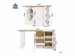 Clearance Mueble de bar giratorio y abatible 360° - 204×39×105 cm - 3 puertas - estantes abiertos - Mueble Bar