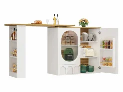 Clearance Mueble de bar giratorio y abatible 360° - 204×39×105 cm - 3 puertas - estantes abiertos - Mueble Bar