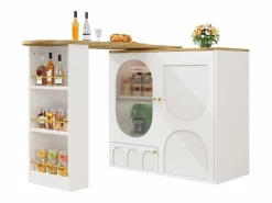 Clearance Mueble de bar giratorio y abatible 360° - 204×39×105 cm - 3 puertas - estantes abiertos - Mueble Bar