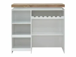 Vente-unique Mueble de bar luminosos - MDF lacado blanco - LEDs - Blanco y roble. HALO II