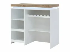 Vente-unique Mueble de bar luminosos - MDF lacado blanco - LEDs - Blanco y roble. HALO II