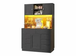 ModernLuxe Mueble de cocina - 120x40x183 cm - 2 puertas y 8 cajones - portavasos de vino - con iluminación LED y toma de corriente -