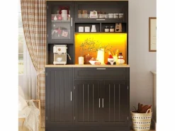 New ModernLuxe Mueble de cocina - 104x40x180 cm - con 4 puertas y 1 cajón - con iluminación LED - Negro