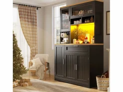 New ModernLuxe Mueble de cocina - 104x40x180 cm - con 4 puertas y 1 cajón - con iluminación LED - Negro