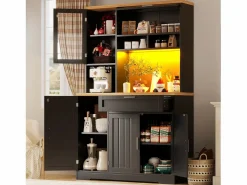 New ModernLuxe Mueble de cocina - 104x40x180 cm - con 4 puertas y 1 cajón - con iluminación LED - Negro