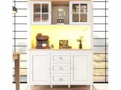 Hot ModernLuxe Mueble de cocina - 120x40x179 cm - 4 puertas y 3 cajones - con iluminación LED - Blanco