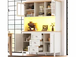 Hot ModernLuxe Mueble de cocina - 120x40x179 cm - 4 puertas y 3 cajones - con iluminación LED - Blanco